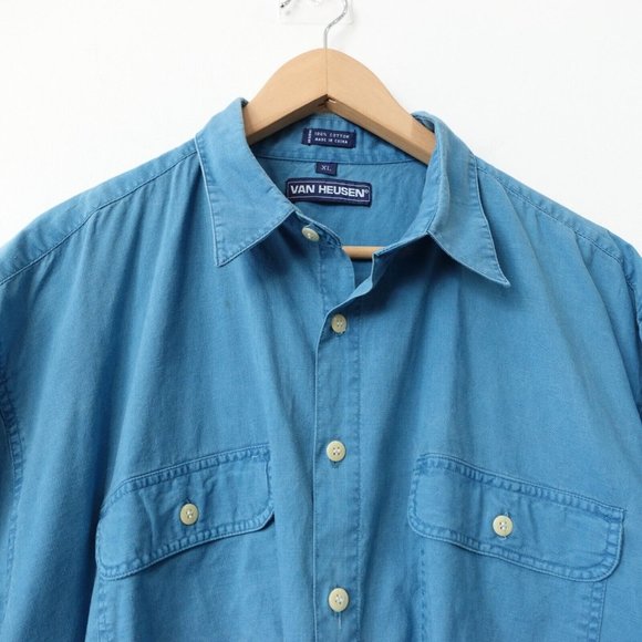 Van Heusen Shirt Mens Size X Large Blue Cotton Button Chest Pockets Casual Adult - Picture 5 of 10